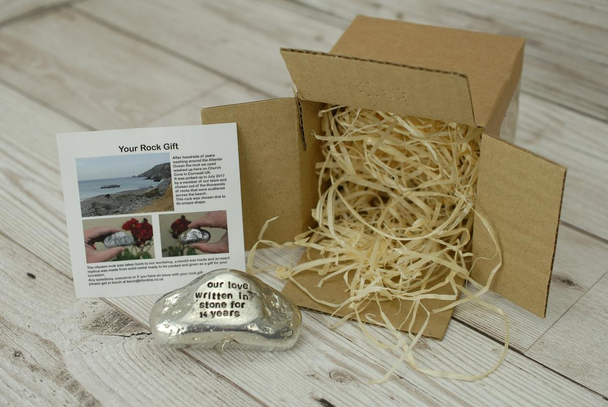 Our Love Written in Stone for 14 Year - Quality Tin Rock for your Anniversary