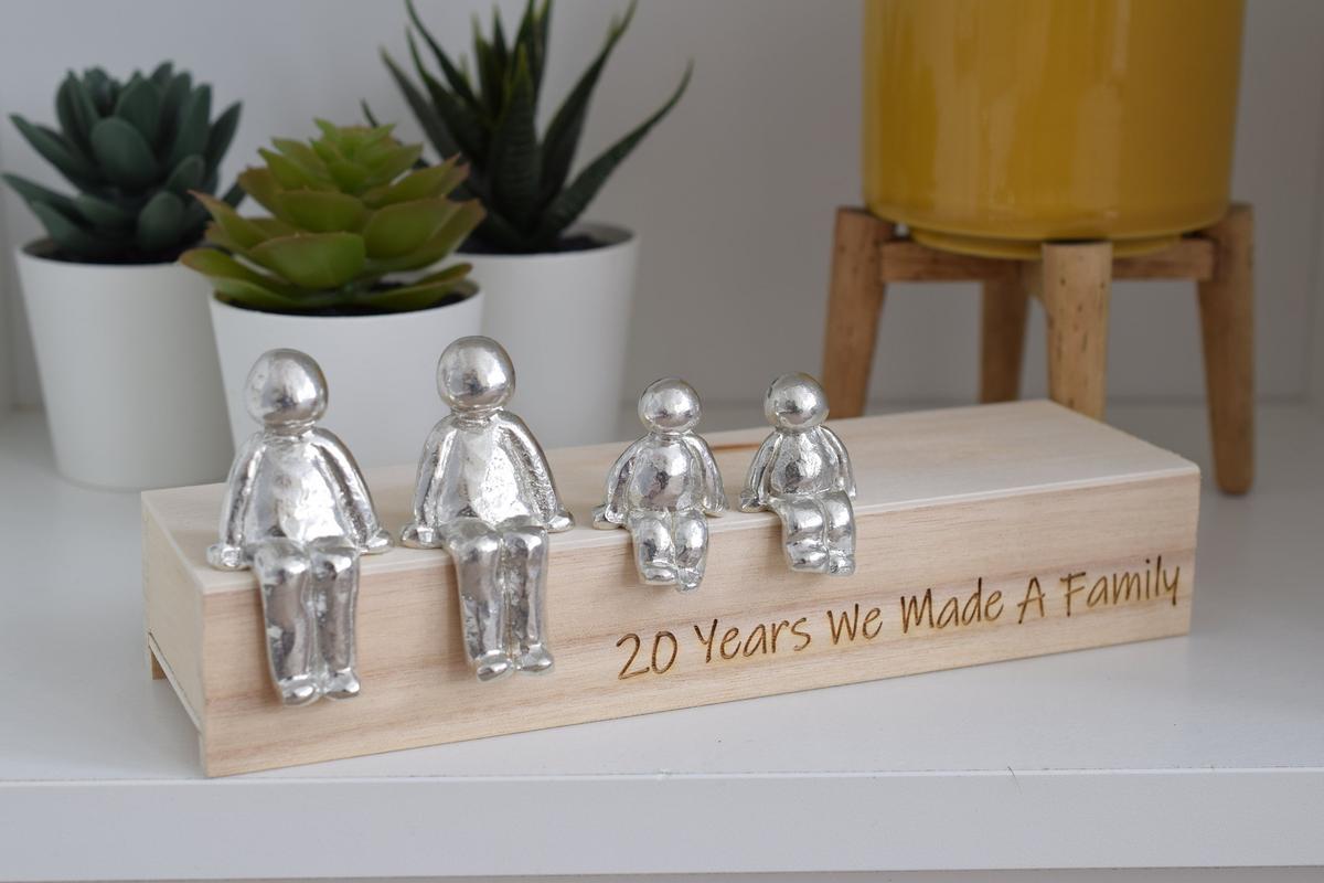 20 Years We Made a Family Sculpture Figurines - 20th Anniversary | Years 1 to 30 Available | Wooden Box Size & Grain Will Vary.
