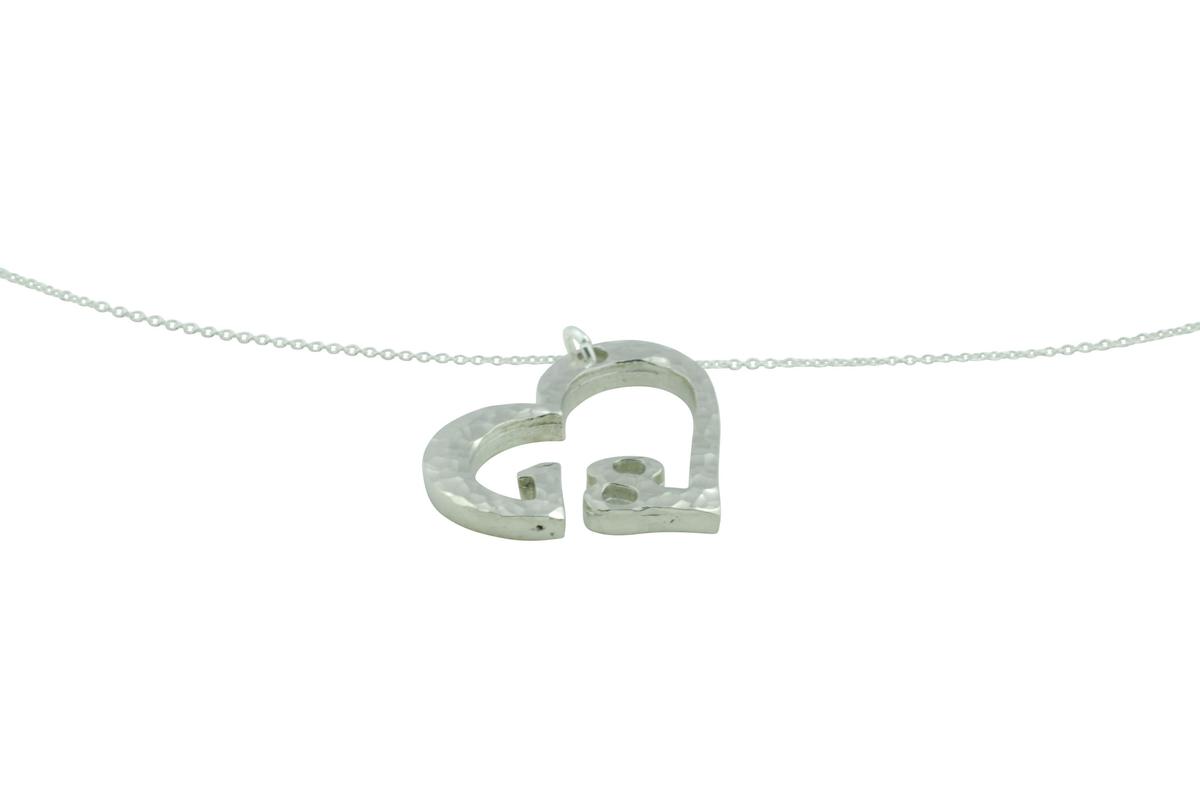 18th Anniversary Beaten Heart Pendant with Sterling Silver Chain
