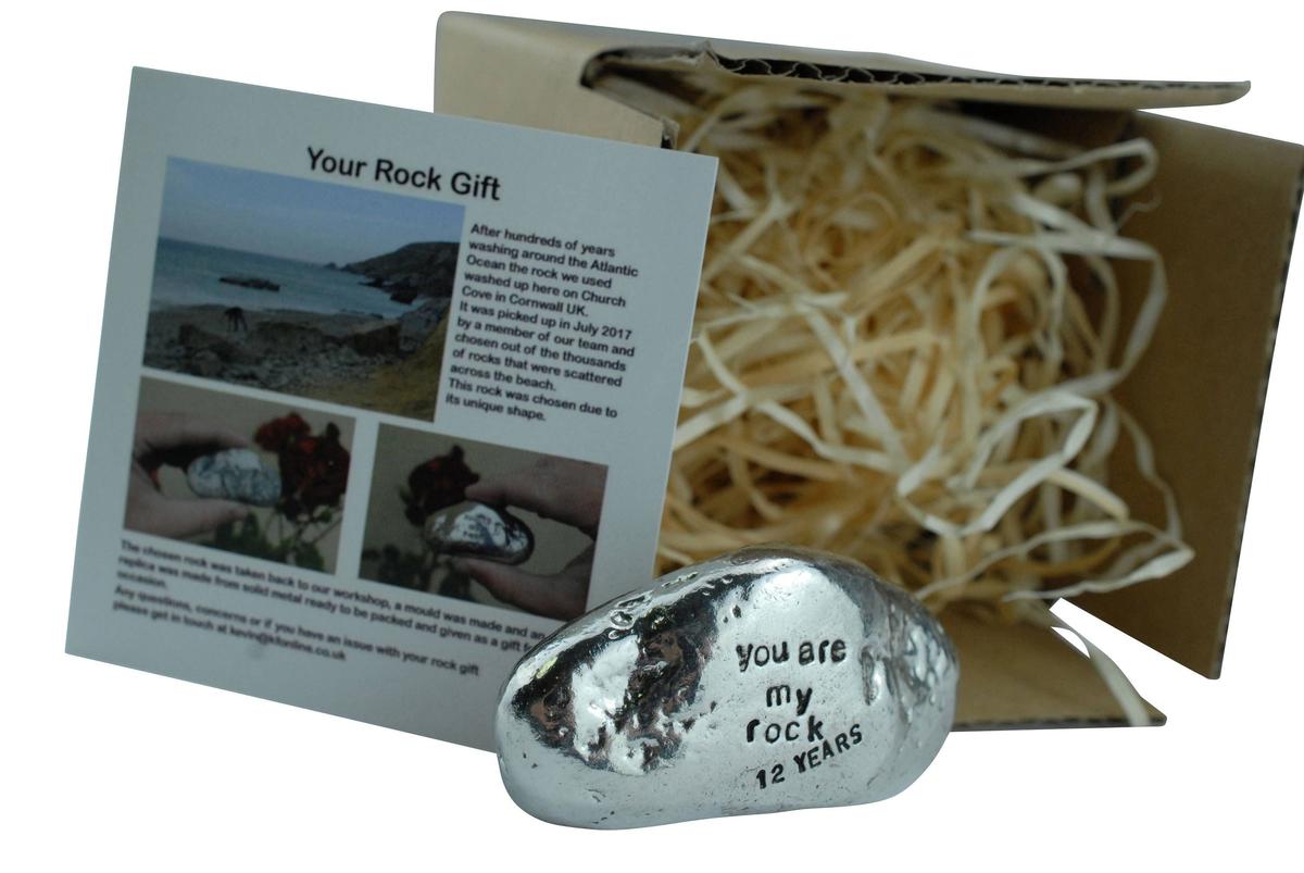 12th Anniversary You Are My Rock Gift Idea - Solid Metal Heavy Polished Rock Gift for 12 Year Anniversary
