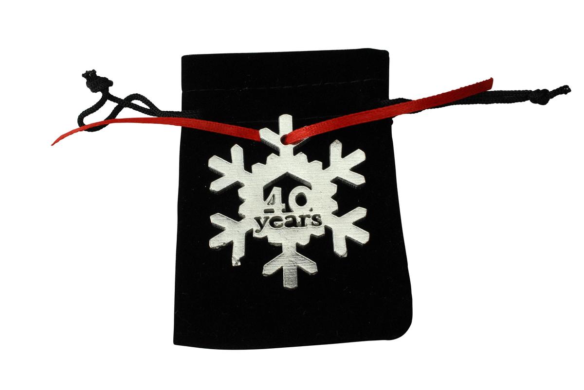 40 Year Cut Out Metal Snowflake Christmas Tree Hanging Decoration - 40th Wedding Anniversary