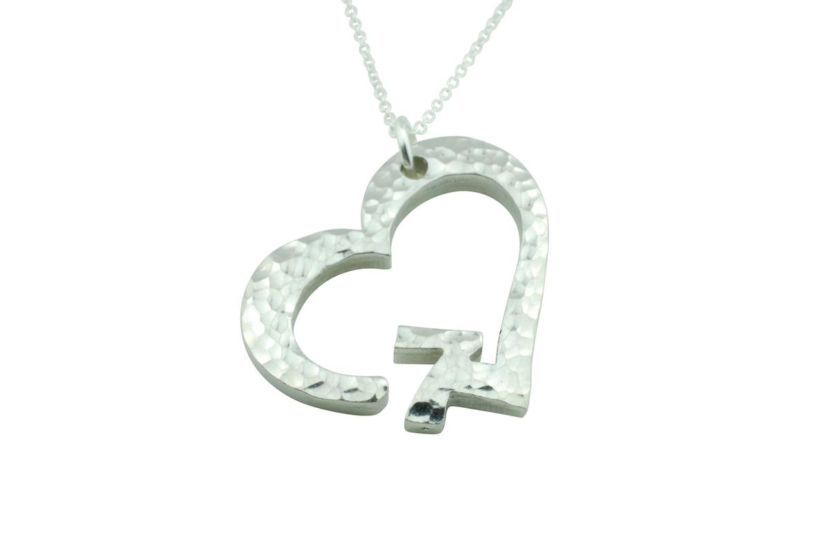 7th Anniversary Beaten Heart Pendant with Sterling Silver Chain