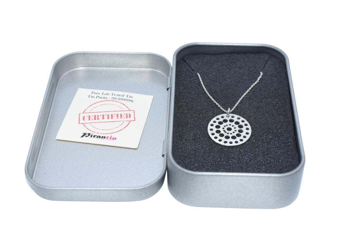 Tin Dot Pattern Disc Pendant Necklace – 10th Anniversary Gift, Pure Tin