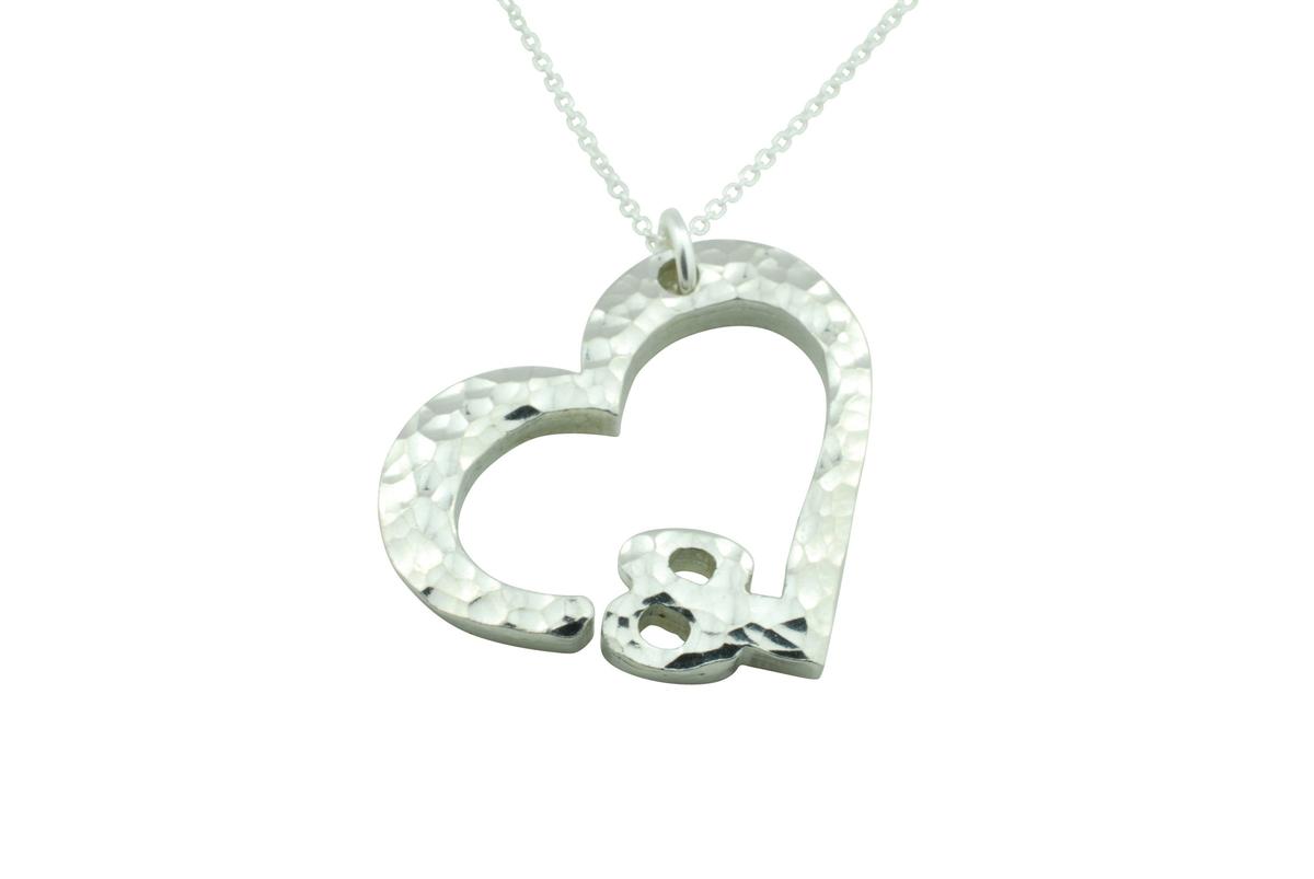 8th Anniversary Beaten Heart Pendant with Sterling Silver Chain