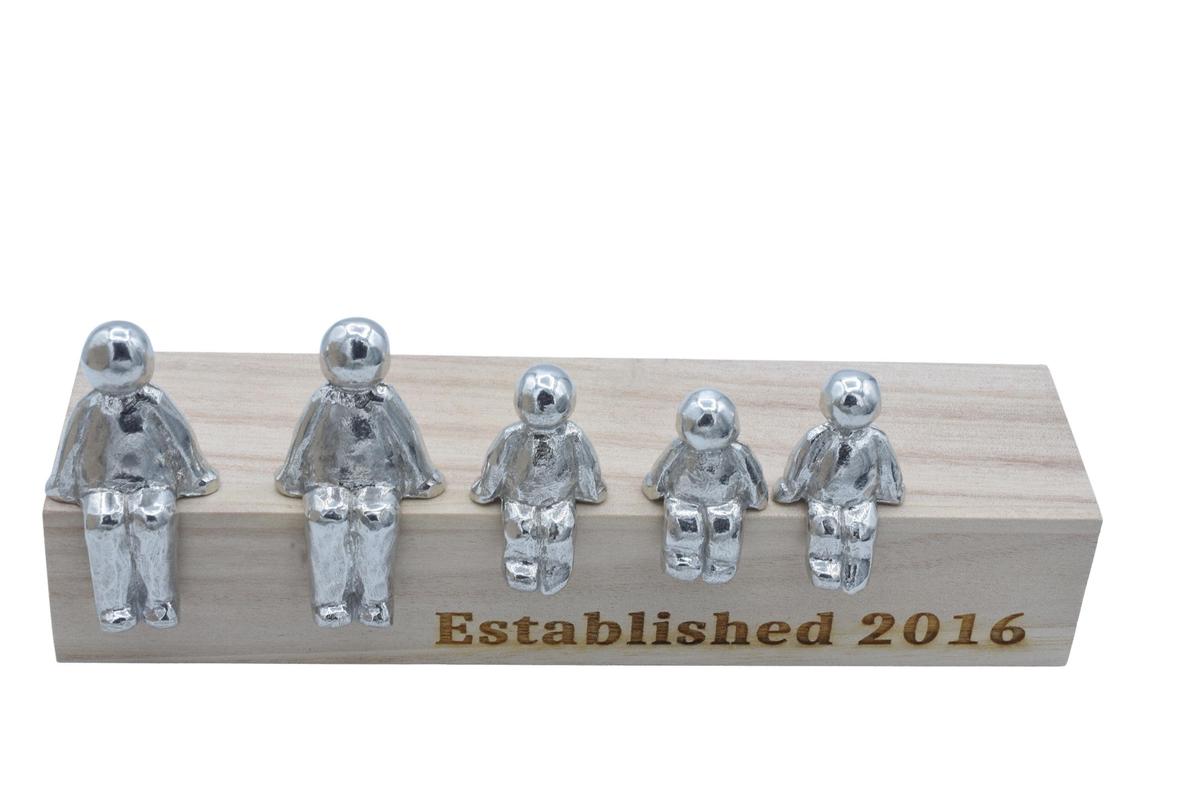 Established Family box - Tin sculpture figures with a wooden box inscribed with Established 2016, or year of your choice