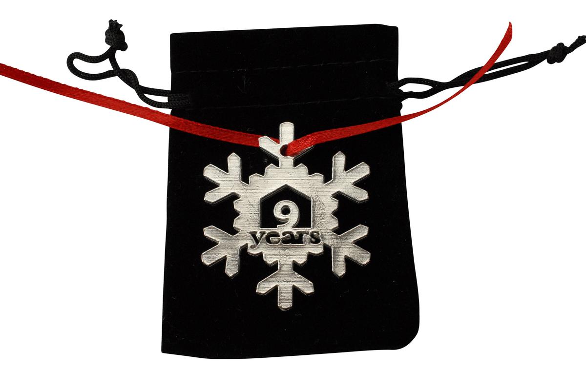 9 Year Cut Out Metal Snowflake Christmas Tree Hanging Decoration - 9th Wedding Anniversary