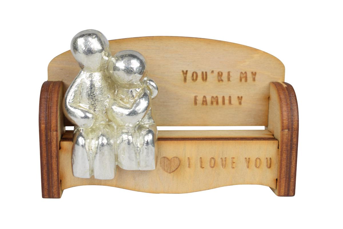 Anniversary Gift for Wife or Husband | 'You're My Family' Cuddling Couple Wooden Sofa Bench | Romantic Keepsake, Handmade UK