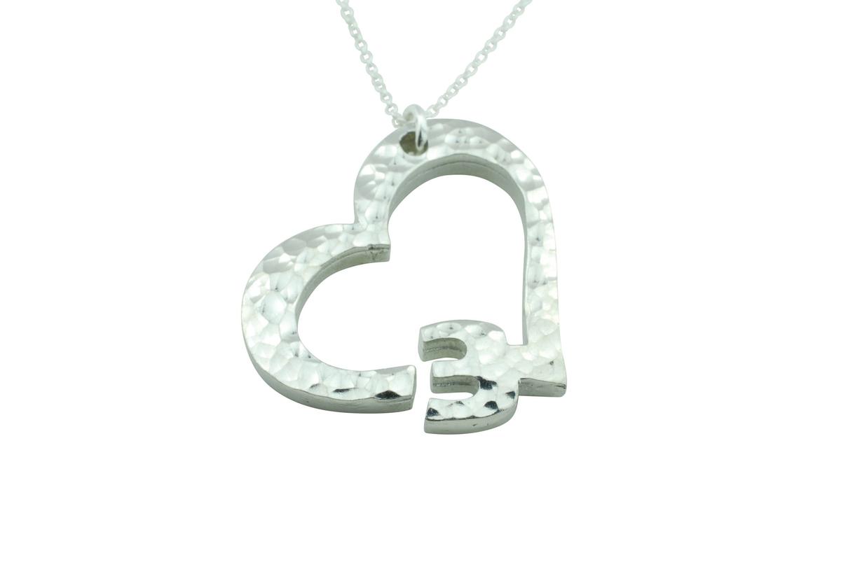 3rd Anniversary Beaten Heart Pendant with Sterling Silver Chain