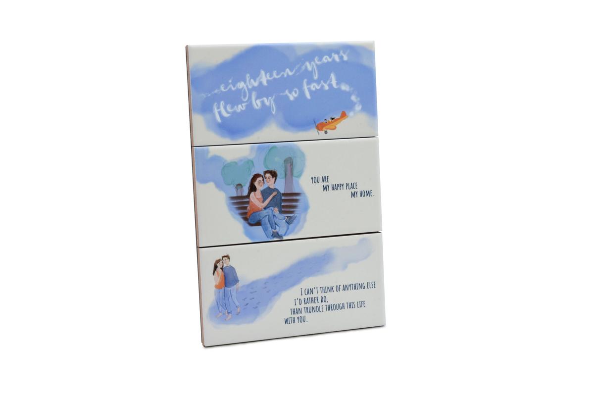 Eighteen Years Flew By So Fast Ceramic Ornament - 18 Year Anniversary Loving Couple Collage (uv-tileflewbybench18)