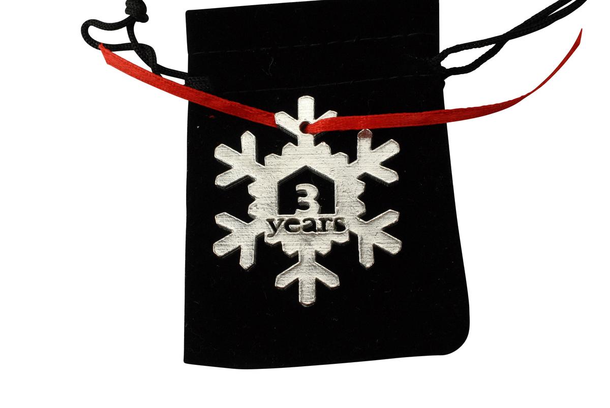 3 Year Cut Out Metal Snowflake Christmas Tree Hanging Decoration - 3rd Wedding Anniversary