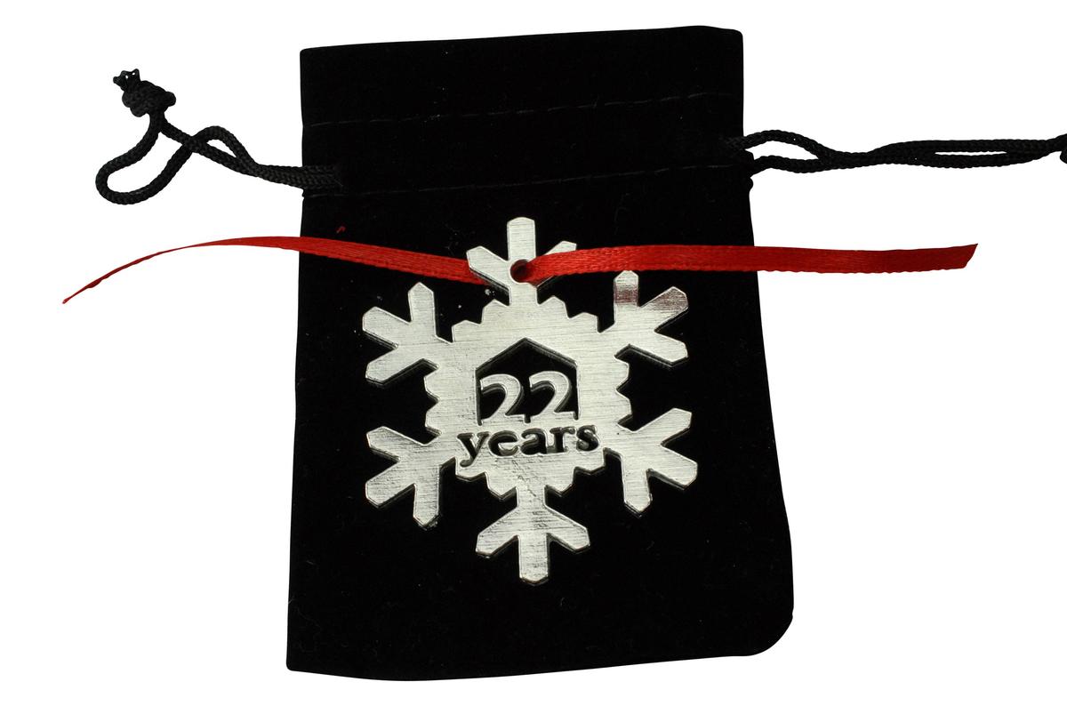 22 Year Cut Out Metal Snowflake Christmas Tree Hanging Decoration - 22nd Wedding Anniversary
