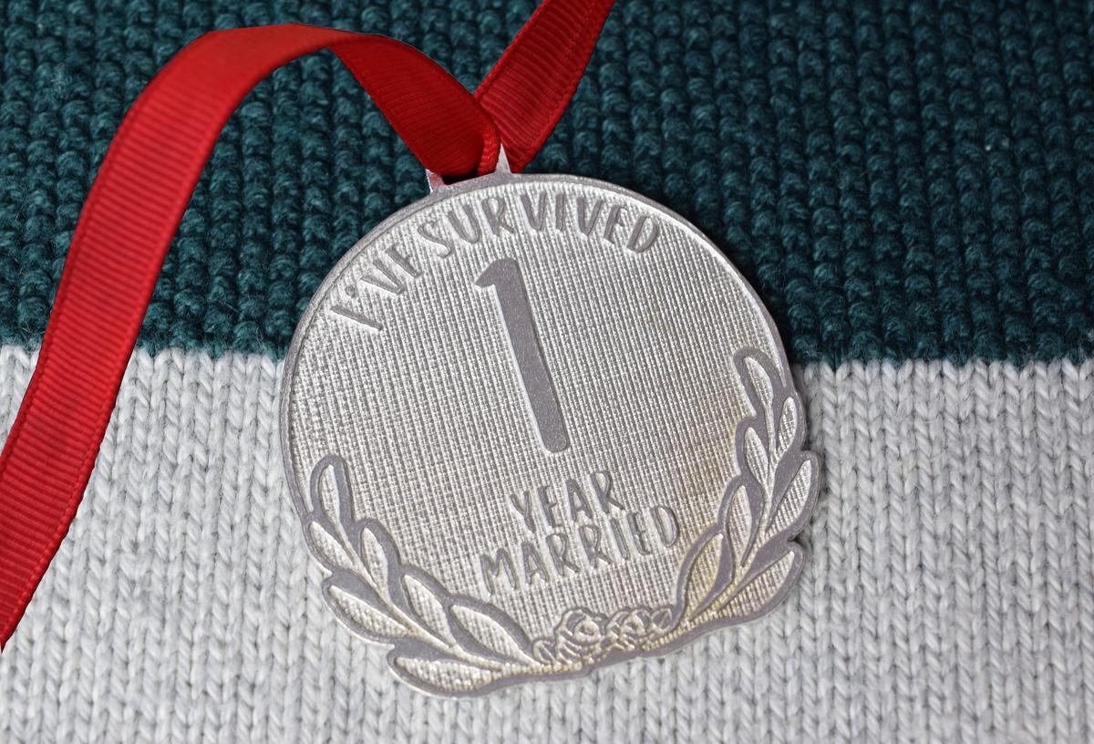 1st Anniversary Gift | 'I've Survived 1 Year Married' Funny Medal | 1 Year Paper Anniversary Sarcastic Keepsake, Handmade UK