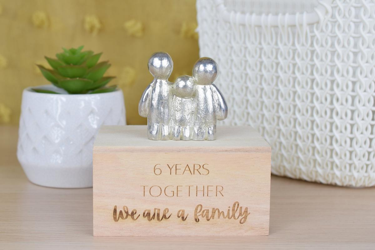 6th Anniversary Gift for Couples | '6 Years Together' Personalised Tin Family Sculpture | Iron Anniversary Keepsake, Handmade UK