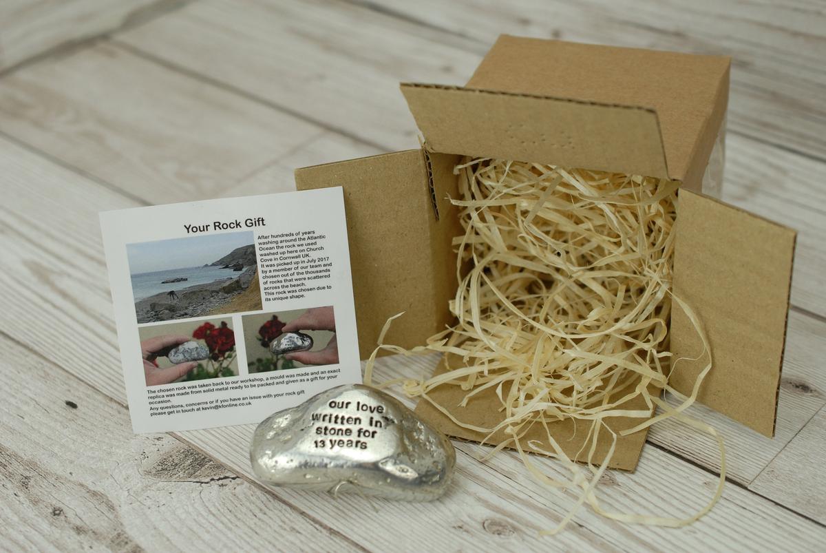 Our Love Written in Stone for 13 Year - Quality Tin Rock for your Anniversary