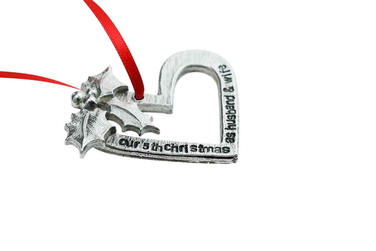 5 Year Anniversary Christmas Tree Ornament - Reads Our 5th Christmas as Husband & Wife