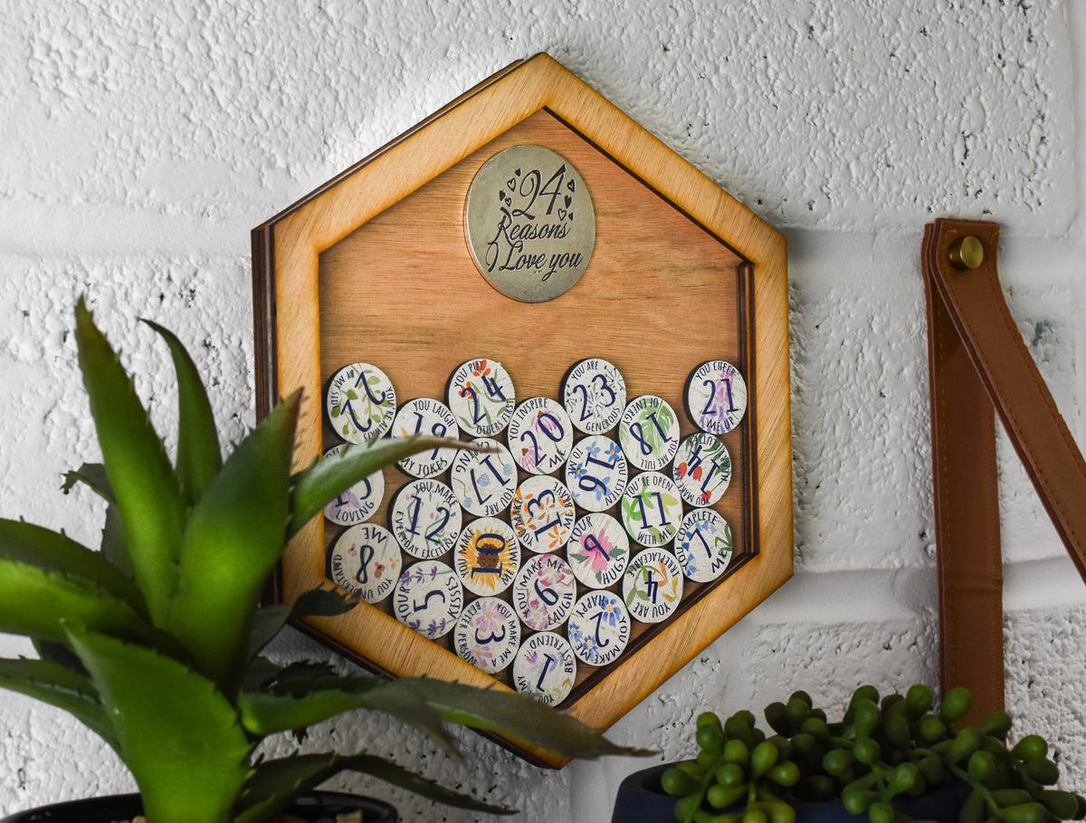 24th Anniversary 24 Reasons I Love You Wooden Wall Frame - Full Colour Love Tokens