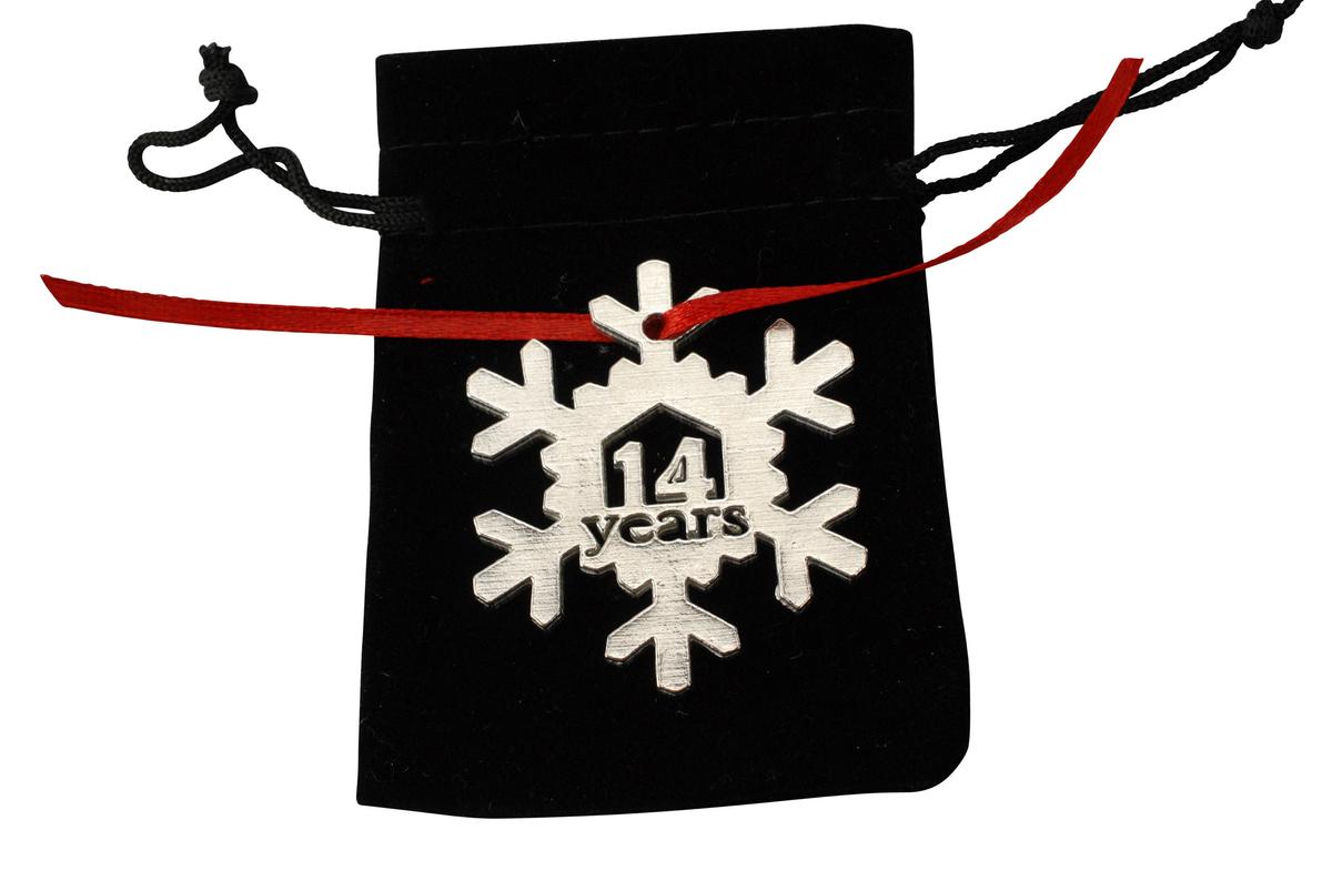 14 Year Cut Out Metal Snowflake Christmas Tree Hanging Decoration - 14th Wedding Anniversary