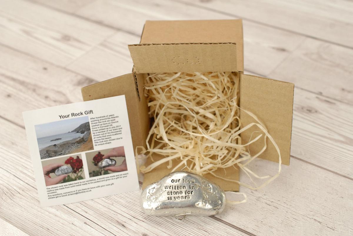 Our Love Written in Stone for 18 Year - Quality Tin Rock for your Anniversary