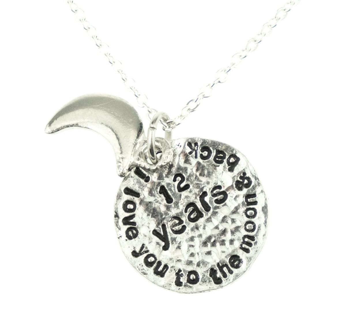 12th Anniversary Necklace – I Love You To The Moon, Rustic Pendant