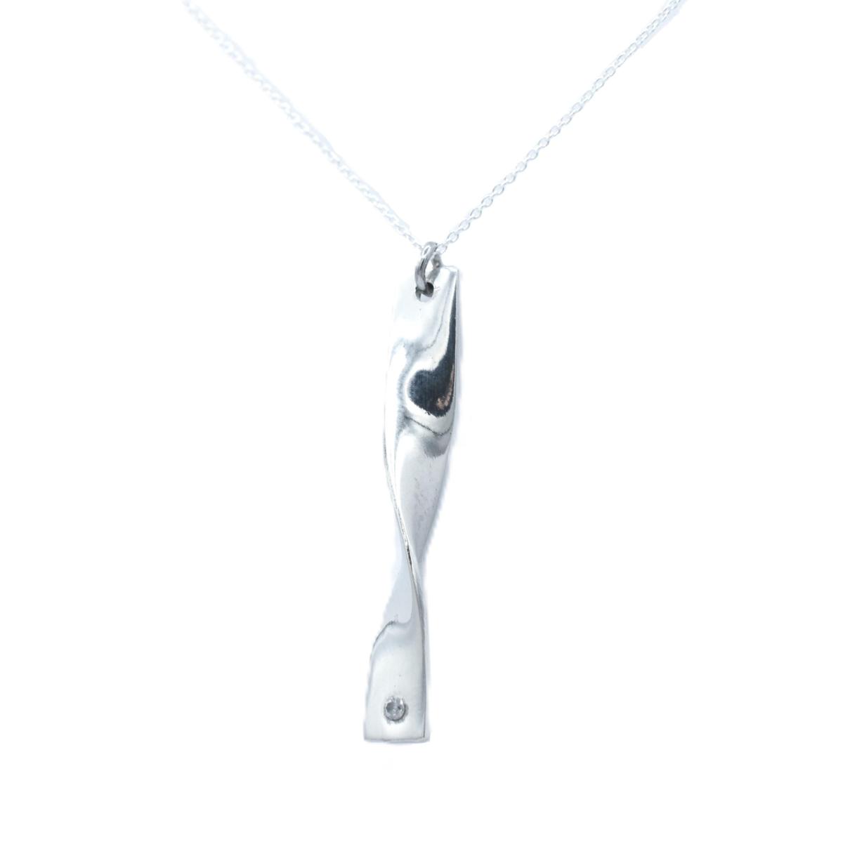 10 Year Anniversary Twisted 100% Pure Tin and Diamond Pendant - Perfect gift for her