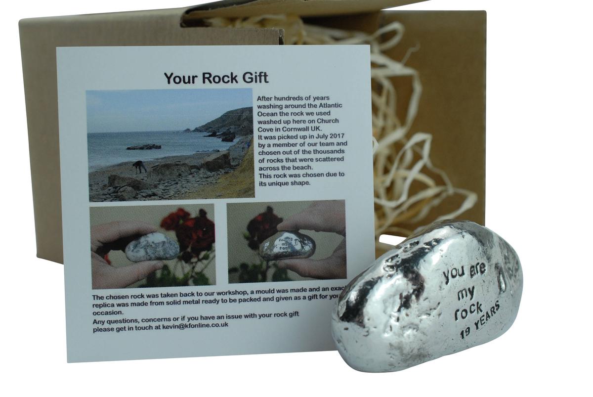 19th Anniversary You Are My Rock Gift Idea - Solid Metal Heavy Polished Rock Gift for 19 Year Anniversary