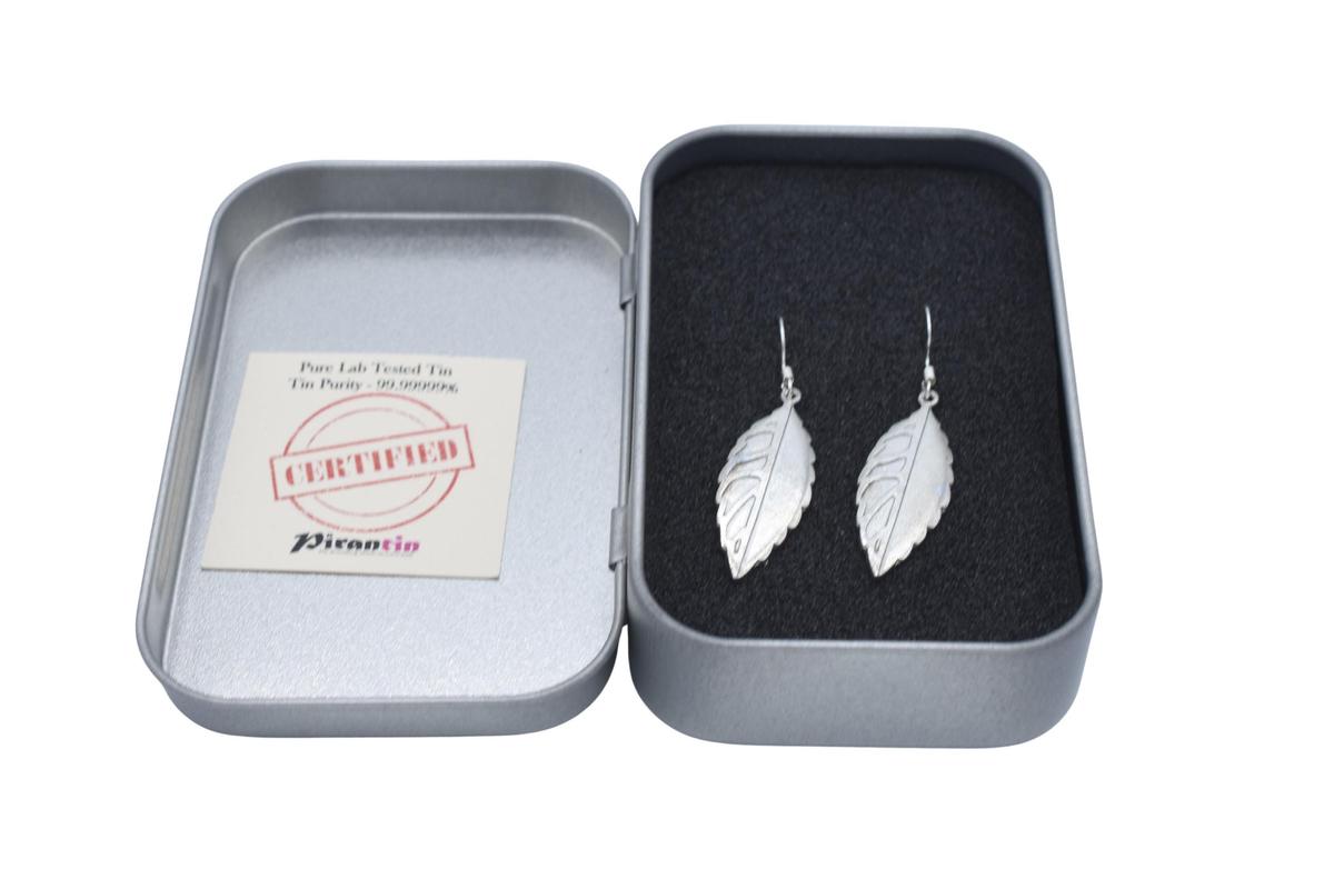 Tin Leaf Design Earrings - Anniversary or Birthday Gift