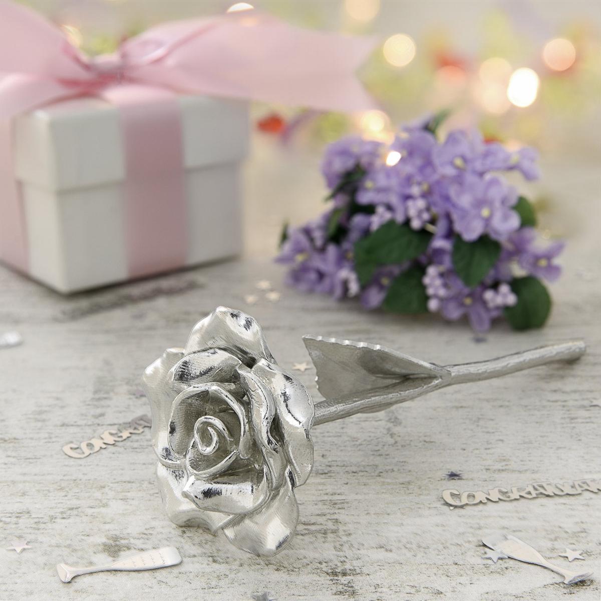 2nd Anniversary Gift - Solid Metal Everlasting Rose with Gift Tag