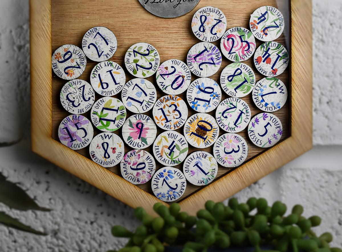 28th Anniversary 28 Reasons I Love You Wooden Wall Frame - Full Colour Love Tokens