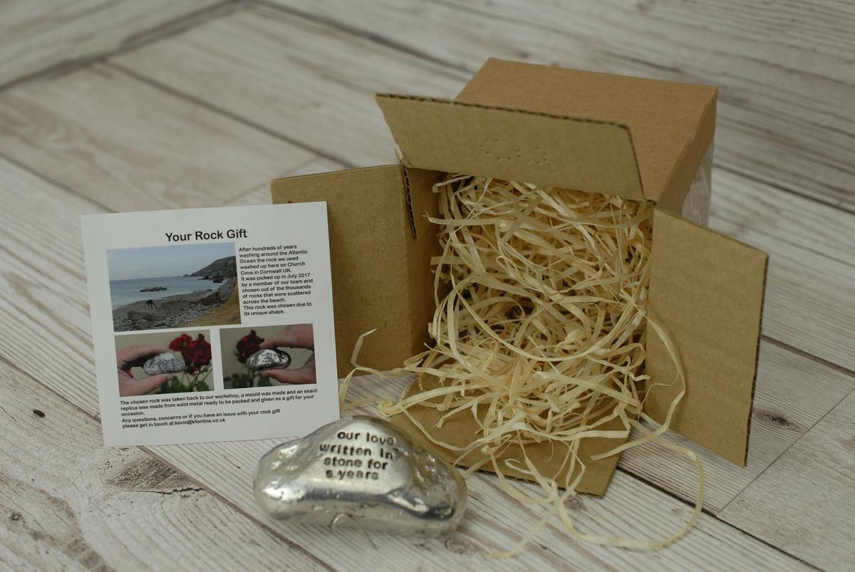 Our Love Written in Stone for 5 Year - Quality Tin Rock for your Anniversary
