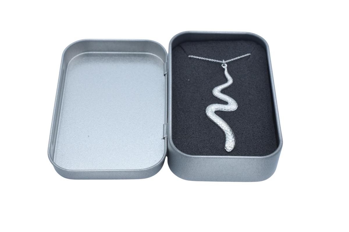Tin Snake Pendant/Necklace - 10th Wedding Anniversary. Birthday.