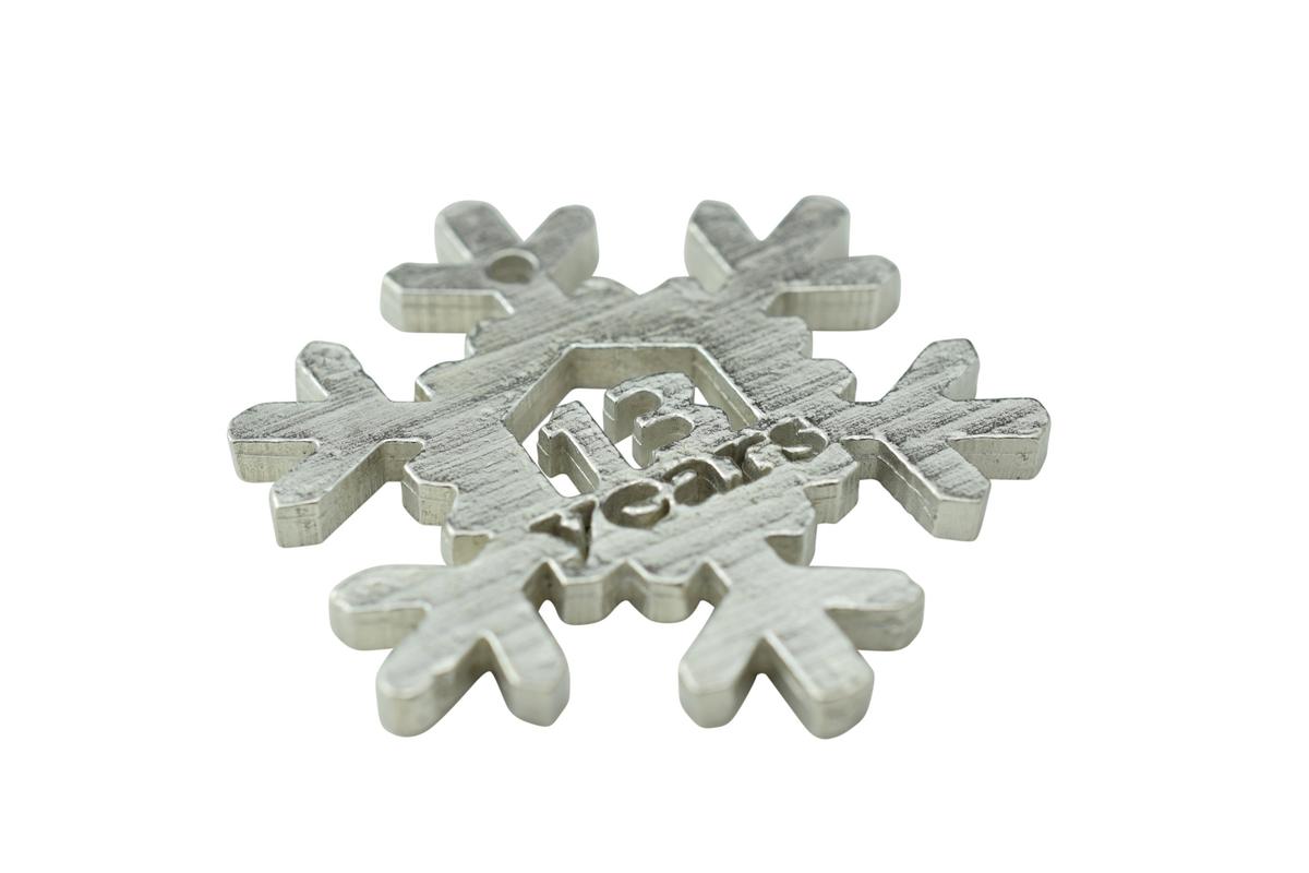 13 Year Cut Out Metal Snowflake Christmas Tree Hanging Decoration - 13th Wedding Anniversary