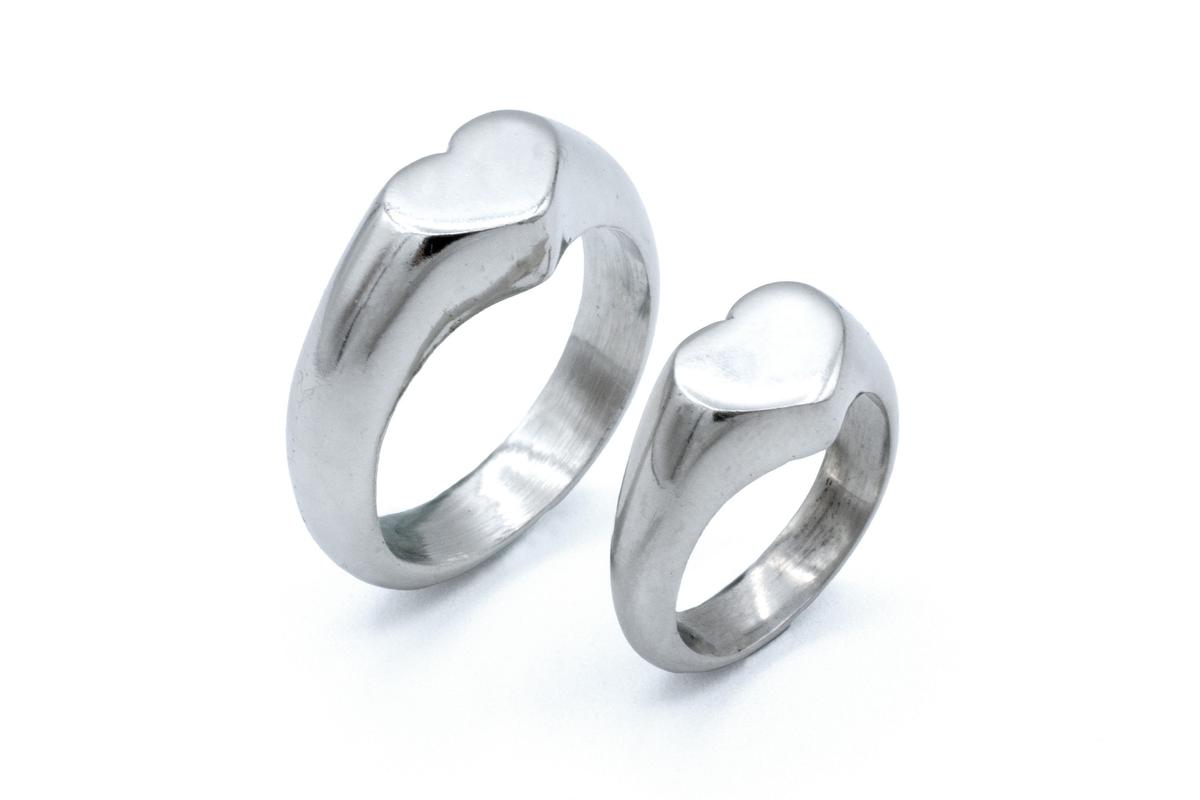 10th Wedding Anniversary Heart Signet Rings  - Made from 100% Pure Tin (Pair)