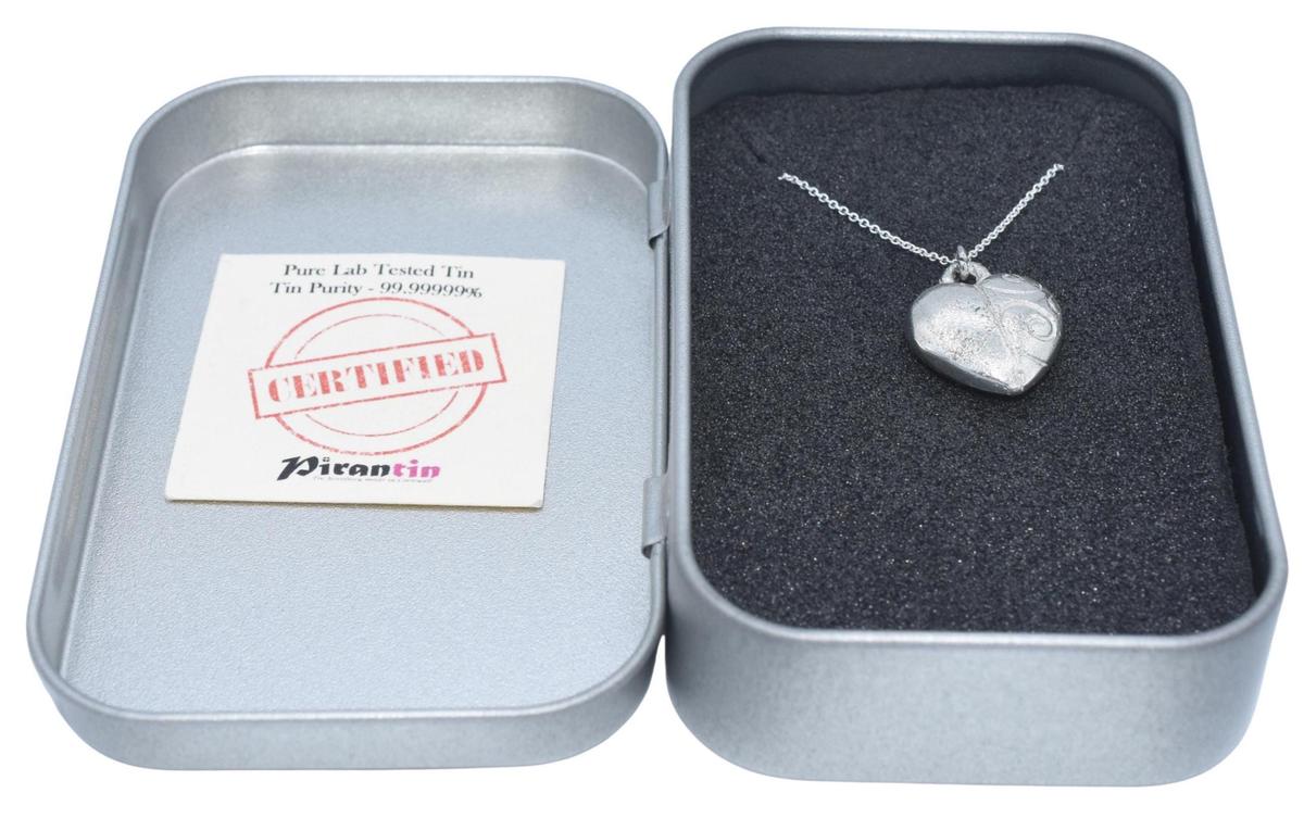 Detailed Tin Heart Pendant - 100% Pure Tin 10 Year Anniversary. Birthday.