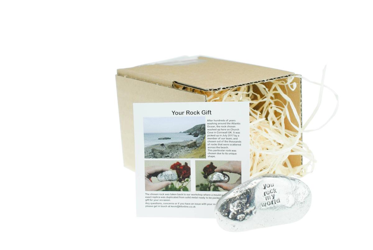 You Rock My World Gift - Solid Heavy Polished Metal Rock - Gift For Him and Her for Christmas or Valentines