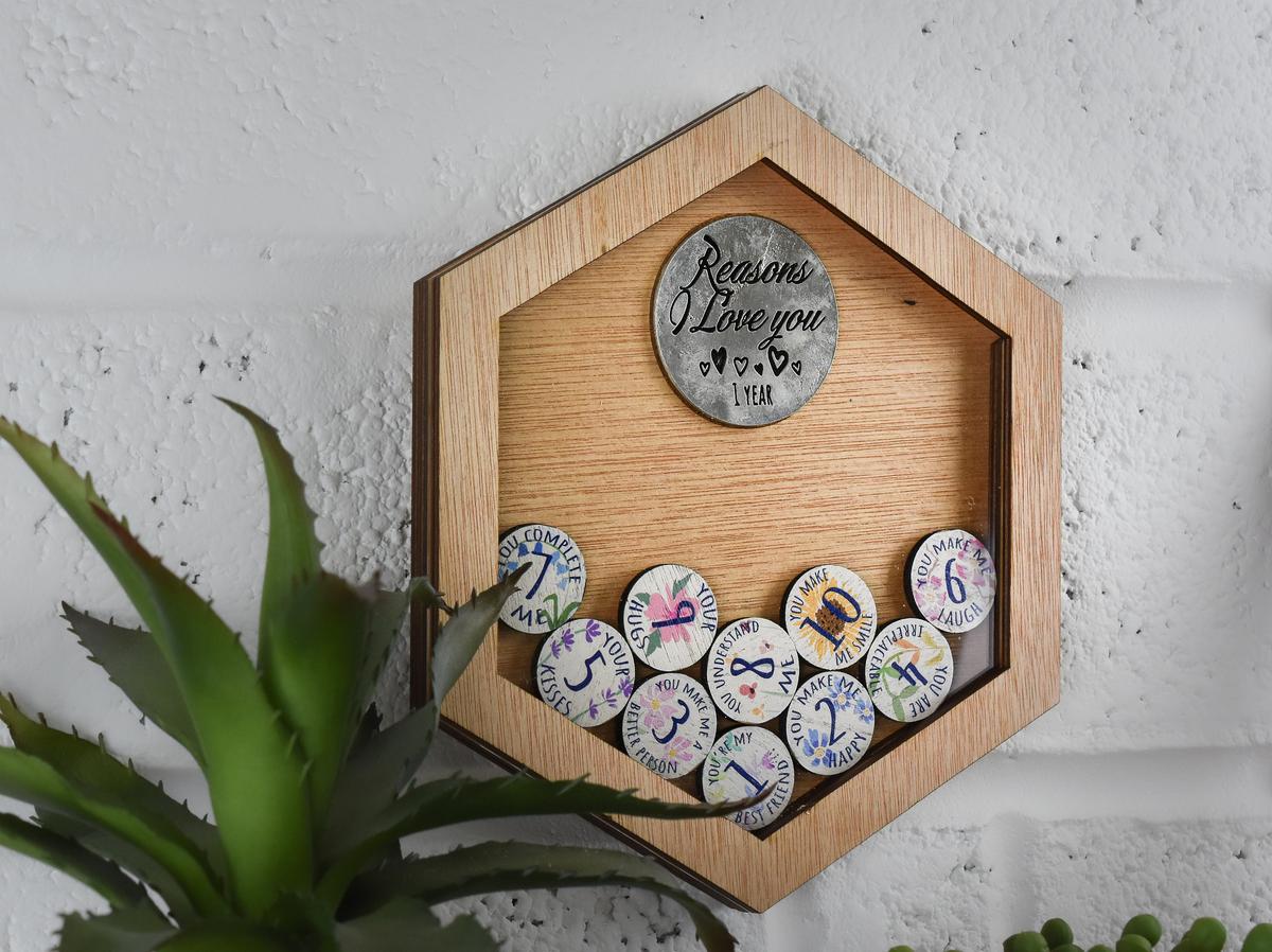 1st Anniversary Reasons I Love You Wall Frame and Full Colour Tokens