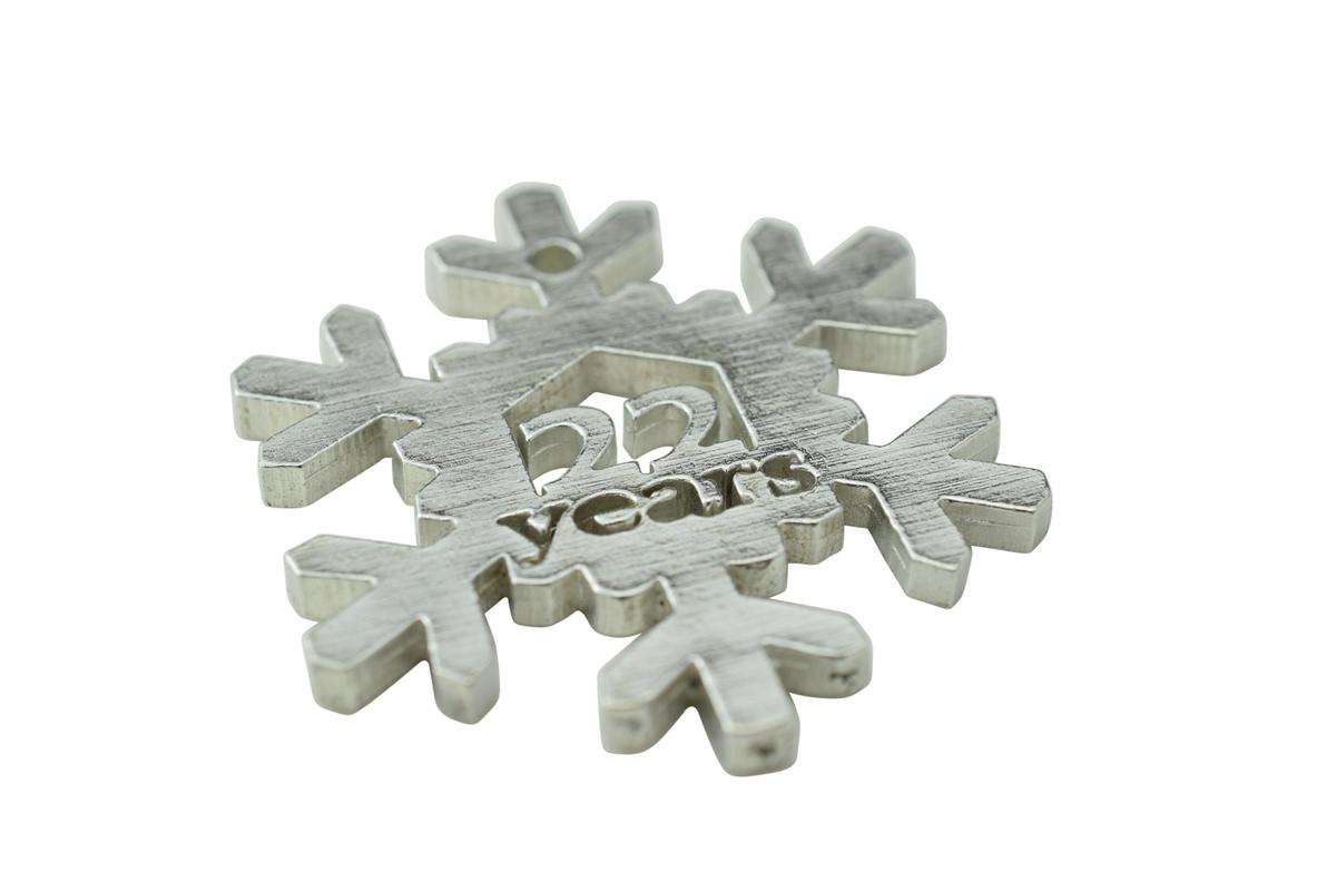 22 Year Cut Out Metal Snowflake Christmas Tree Hanging Decoration - 22nd Wedding Anniversary