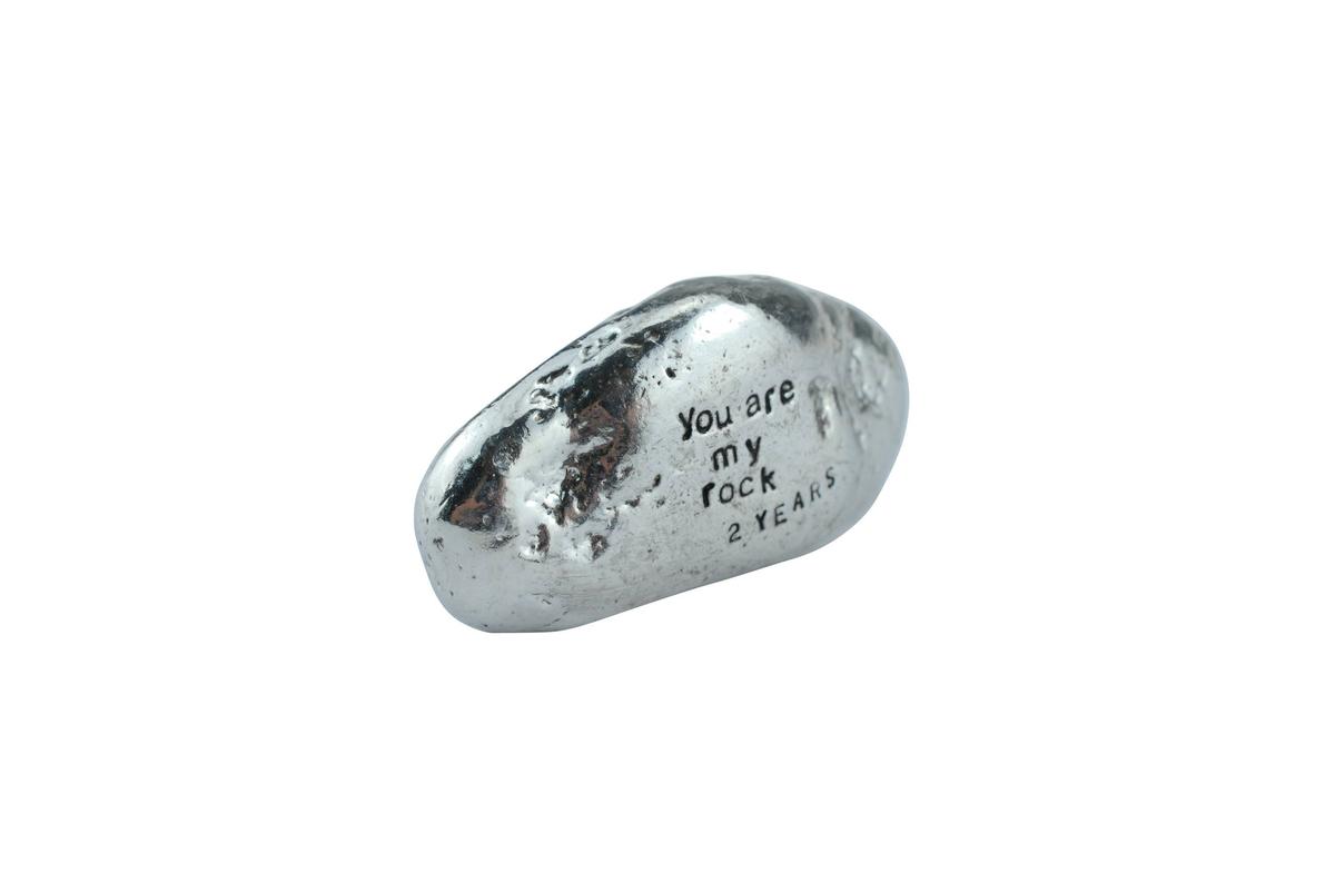 2nd Anniversary You Are My Rock Gift Idea - Solid Metal Heavy Polished Rock Gift for 2 Year Anniversary