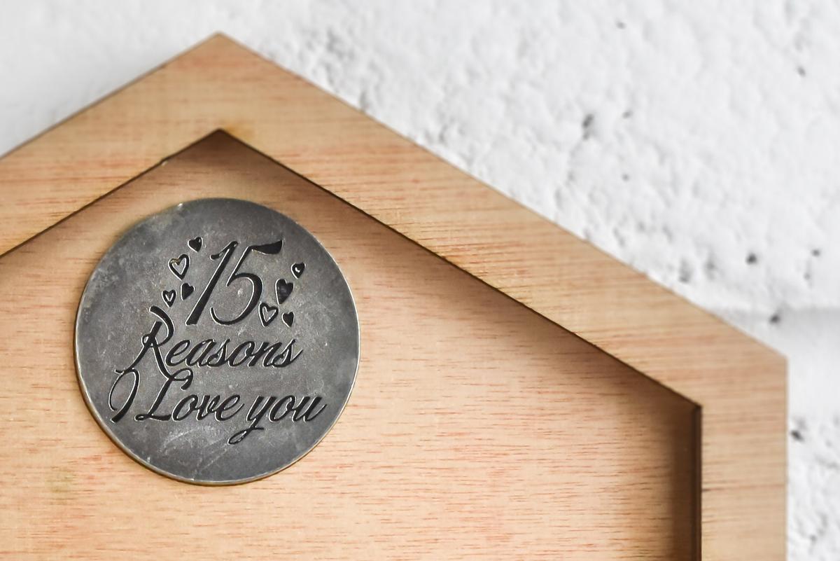 15th Anniversary 15 Reasons I Love You Wooden Wall Frame - Full Colour Love Tokens