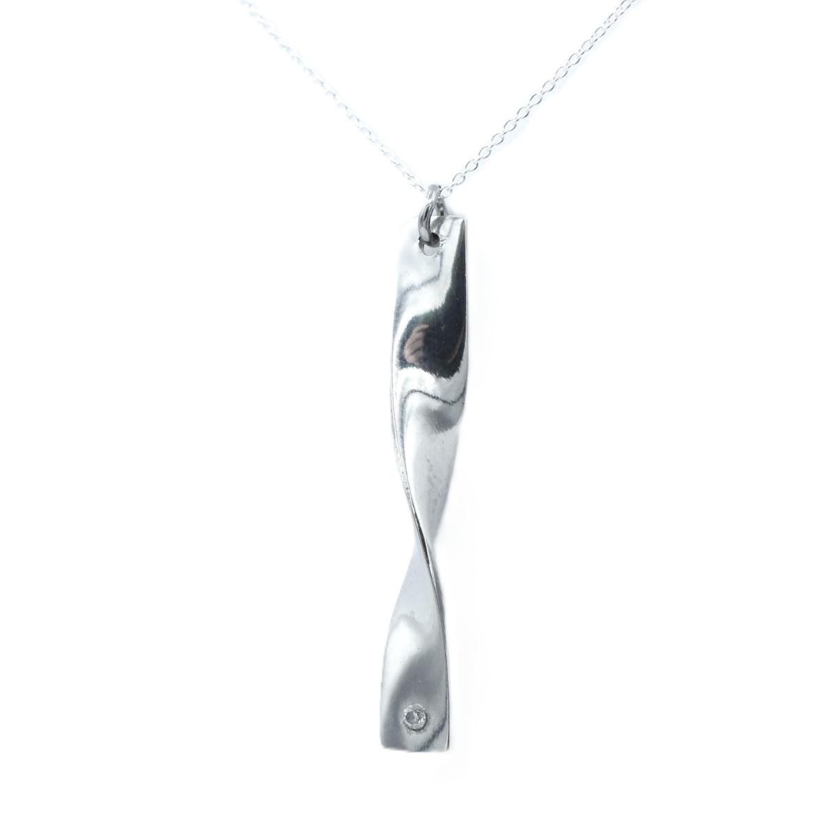 10 Year Anniversary Twisted 100% Pure Tin and Diamond Pendant - Perfect gift for her