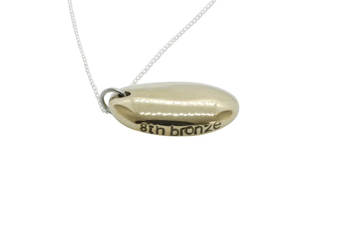 8th Anniversary Bronze Pendant – Solid Bronze Pebble Necklace on Sterling Silver Chain, Traditional Gift for Wife