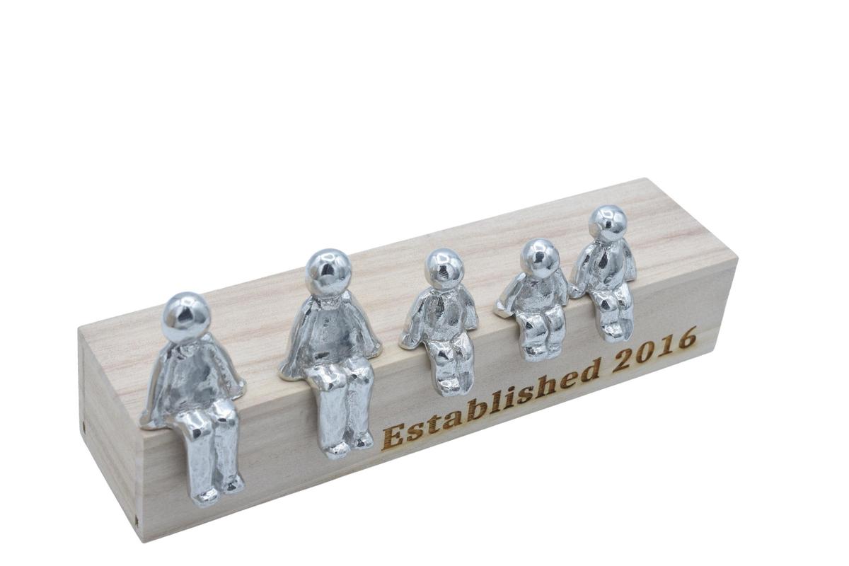 Established Family box - Tin sculpture figures with a wooden box inscribed with Established 2016, or year of your choice