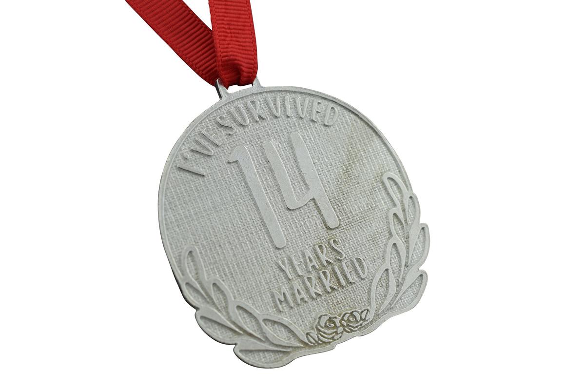 I've Survived 14 Years Married | Anniversary Medal with Sarcastic Phrase