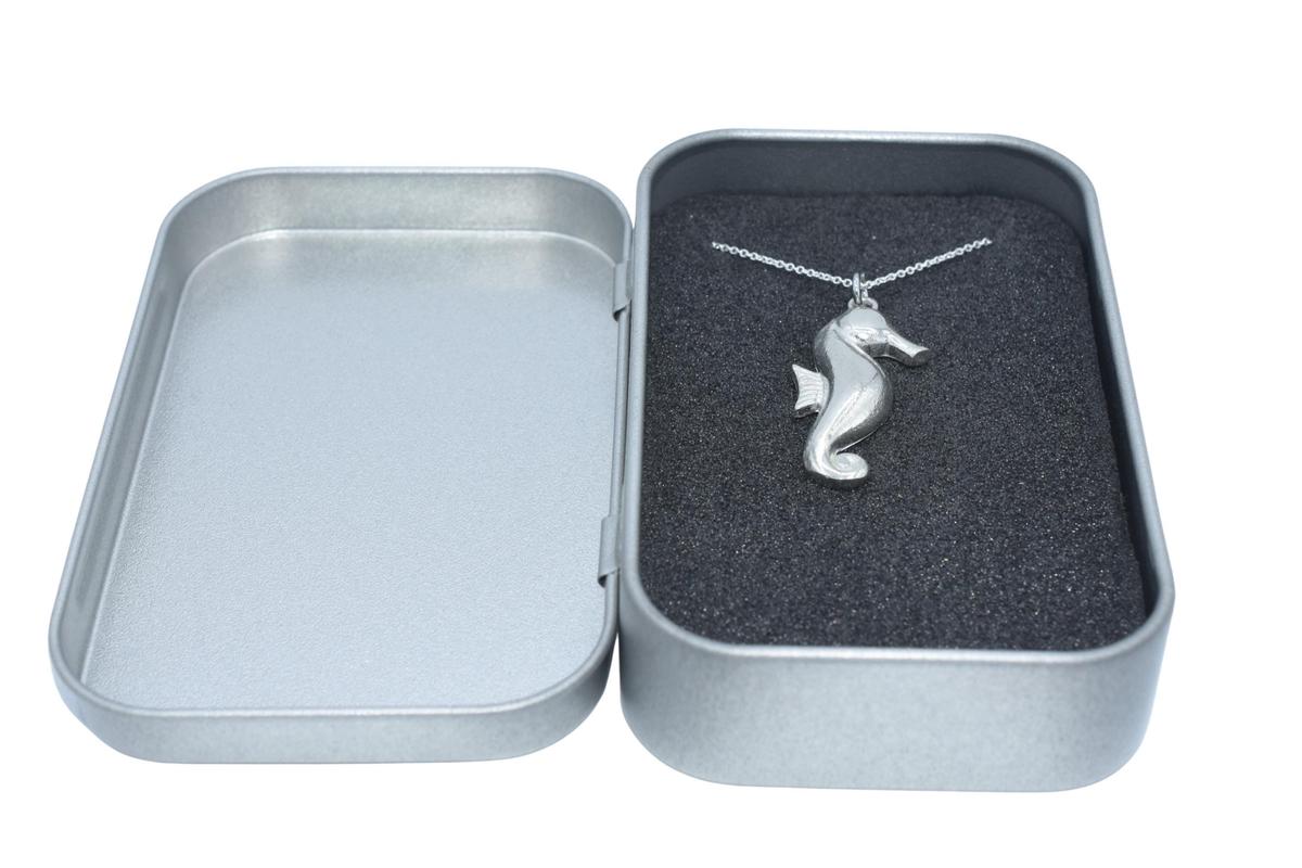 Tin Seahorse Pendant/Necklace (SMALL) - 10th Wedding Anniversary. Birthday.