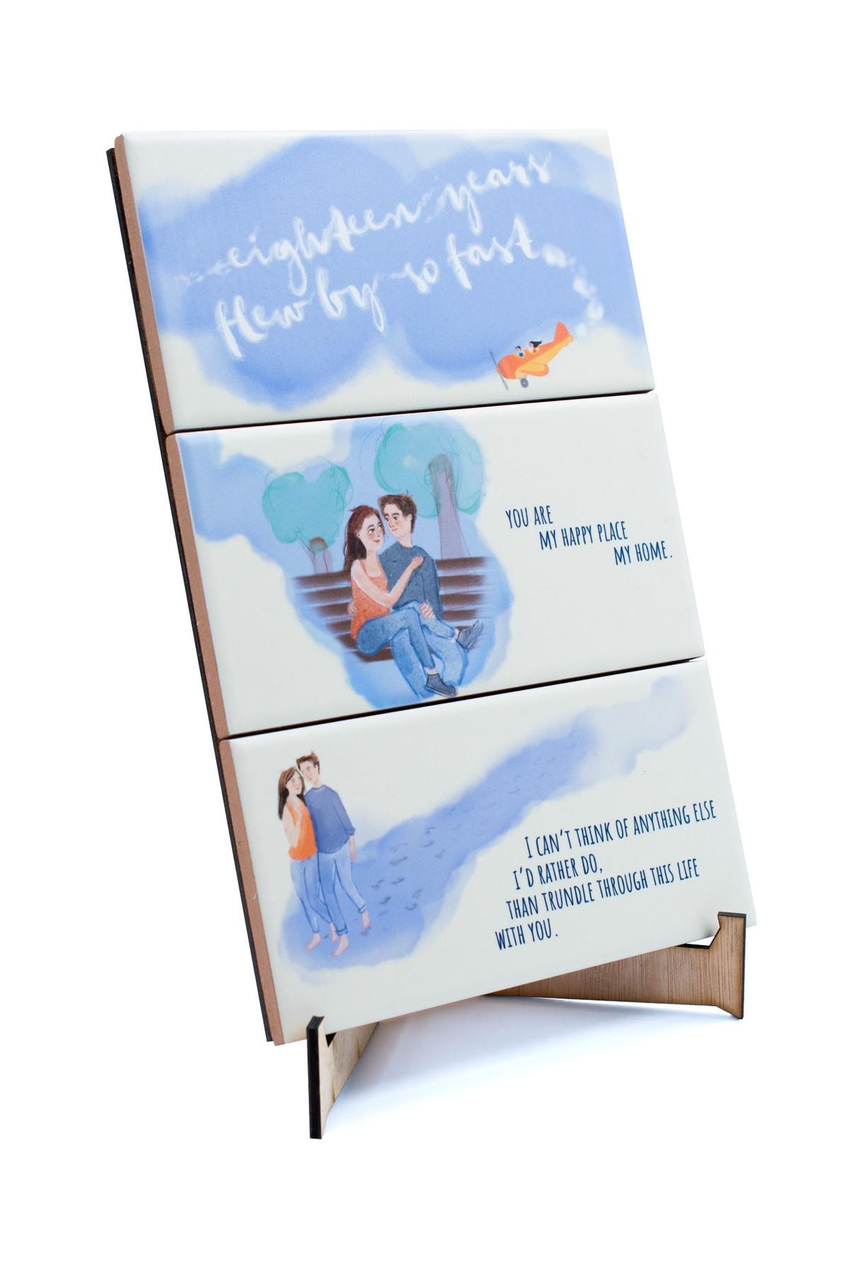 Eighteen Years Flew By So Fast Ceramic Ornament - 18 Year Anniversary Loving Couple Collage (uv-tileflewbybench18)