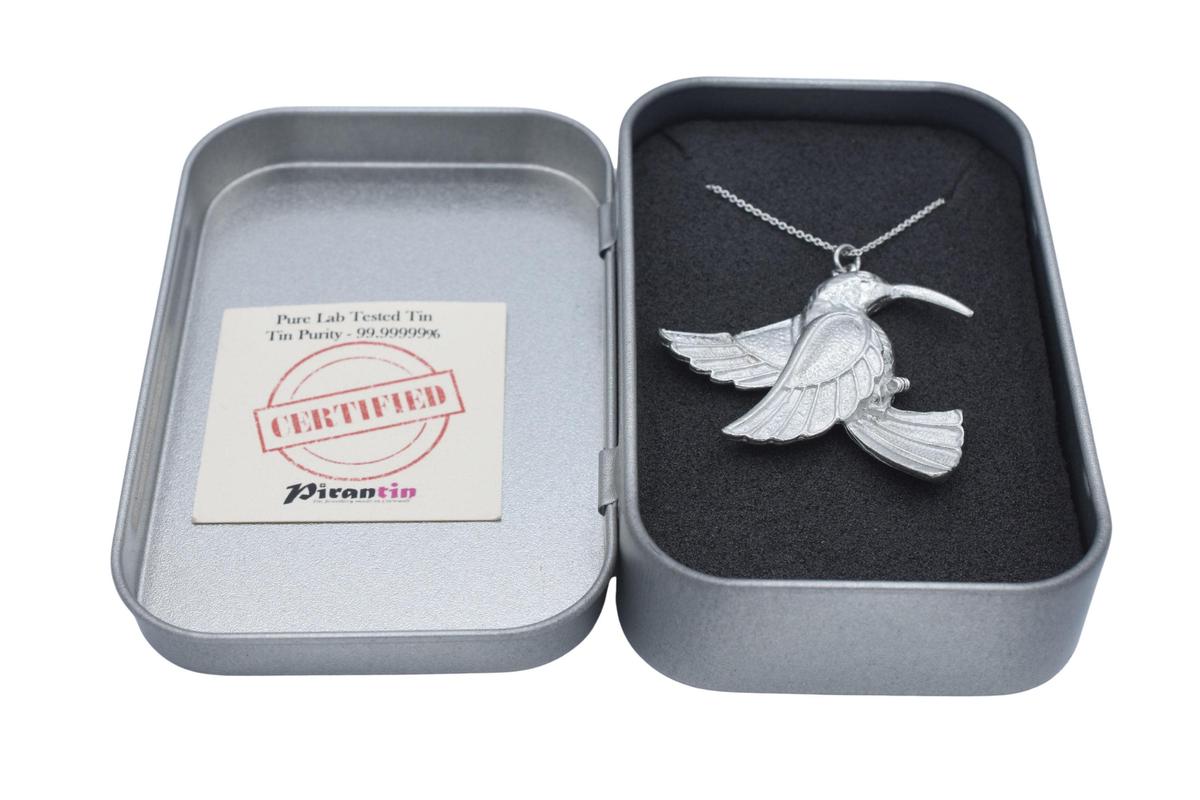 Tin Hummingbird Pendant/Necklace - 10th Wedding Anniversary. Birthday. Bird Necklace.