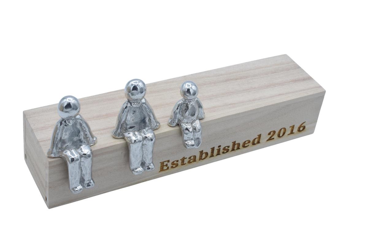 Established Family box - Tin sculpture figures with a wooden box inscribed with Established 2016, or year of your choice