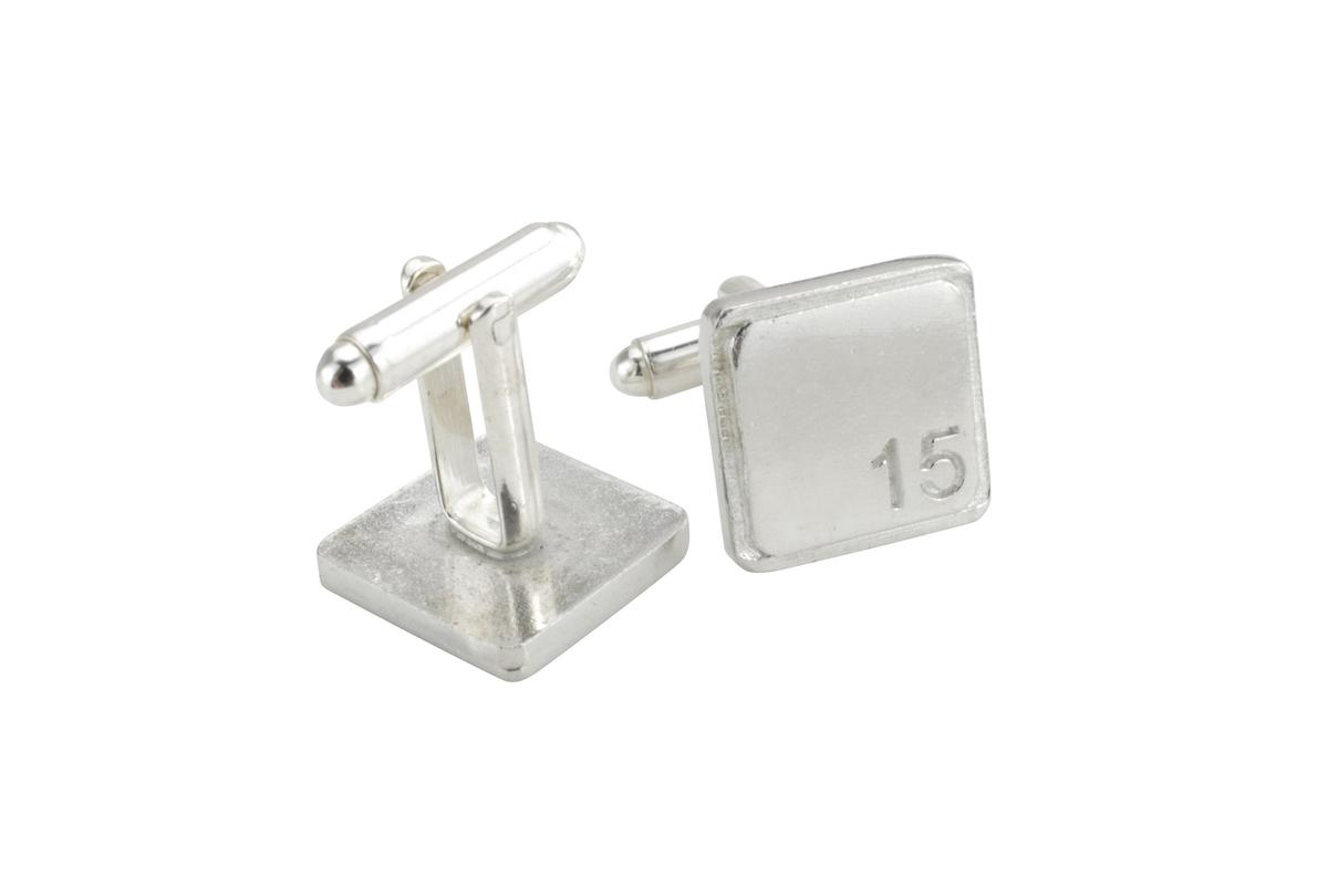 Polished Square Tin Cufflinks with '15' Engraved - 15th Anniversary