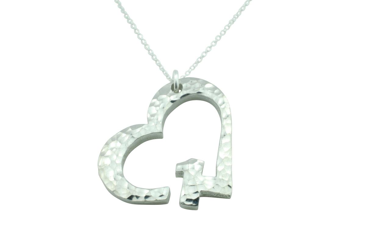 1st Anniversary Beaten Heart Pendant with Sterling Silver Chain
