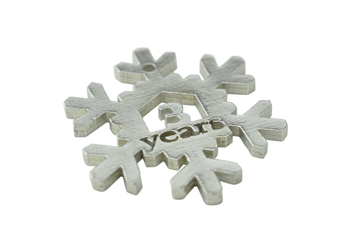 3 Year Cut Out Metal Snowflake Christmas Tree Hanging Decoration - 3rd Wedding Anniversary