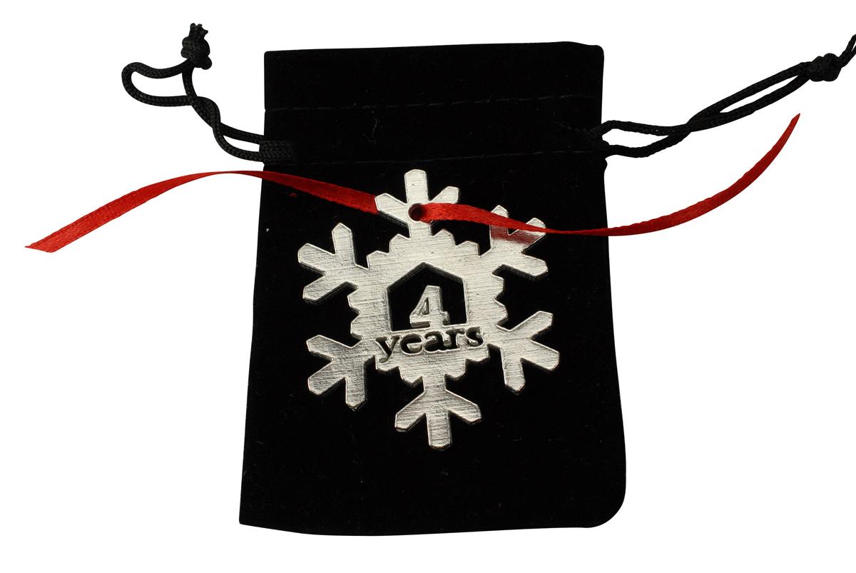4 Year Cut Out Metal Snowflake Christmas Tree Hanging Decoration - 4th Wedding Anniversary